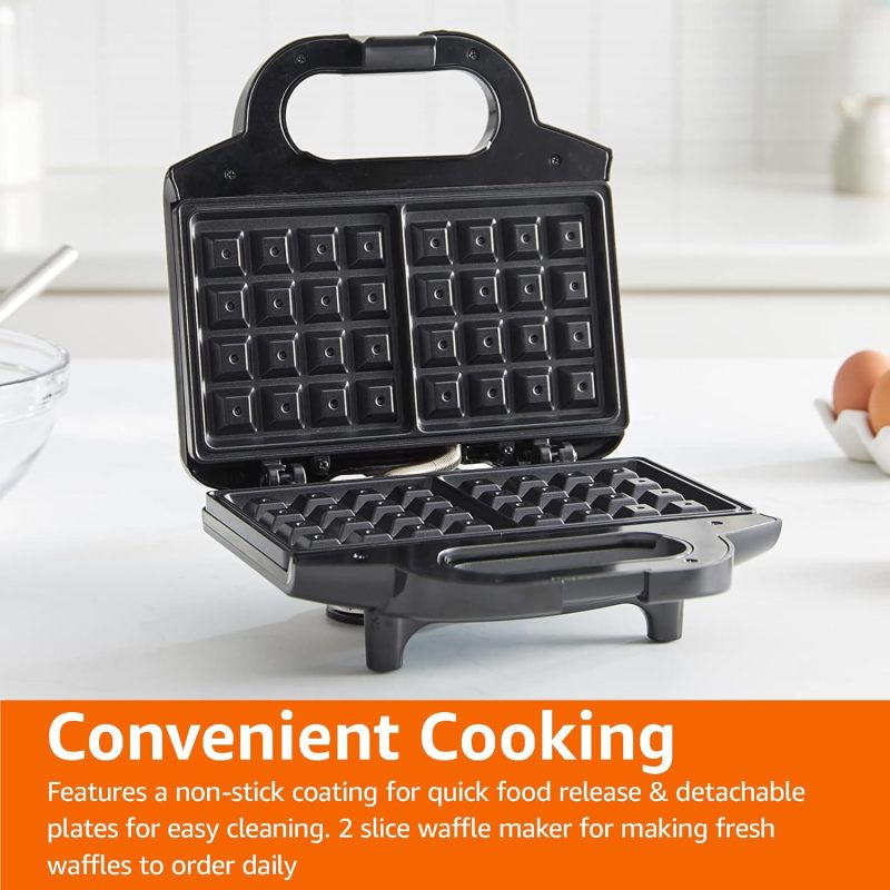 Amazon Basics 2-Slice Waffle Maker with Non-Stick Coating, Easy to Clean, 700W, Black
