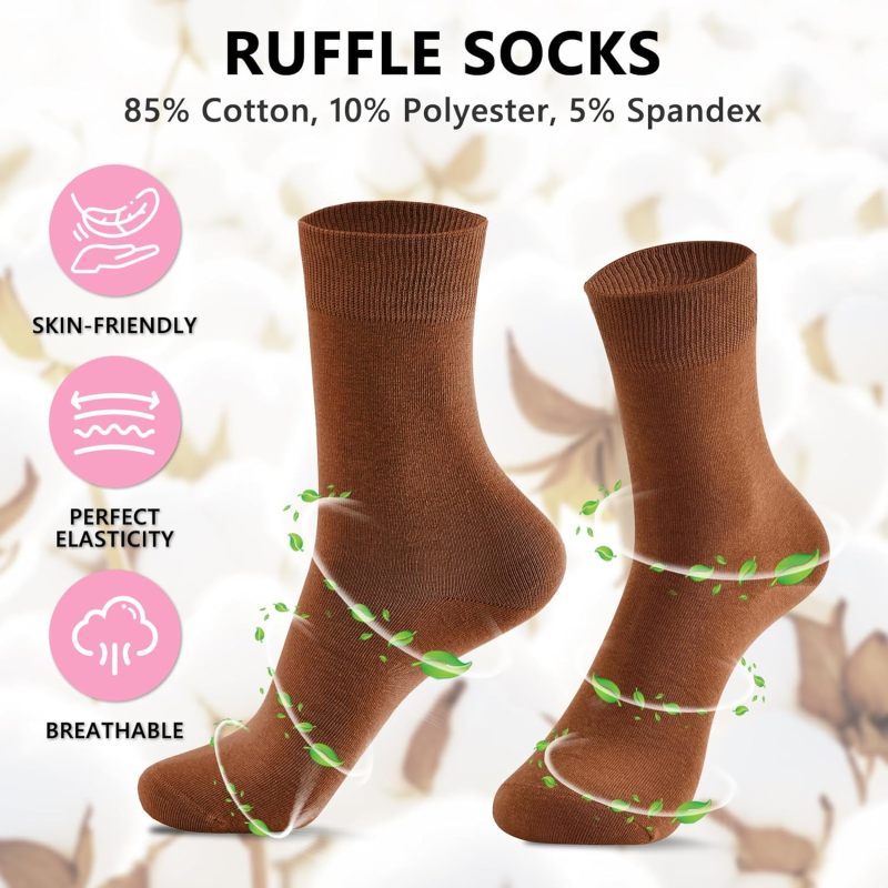MORECOO 6 Pairs Socks for Women, Cute Ruffle Frilly Ankle Socks, Cotton Lace Crew Socks for Mary Jane Shoes, 6 Pack