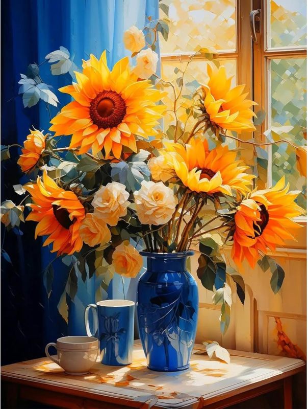 Diamond Art Painting Kits for Adults, Flower 5D Diamond Paint Dots Art Kit for Adult Beginner, Sunflowers DIY Round Gem Crystal Art Paintings by Diamond, Home Wall Decor Crafts 12x 16 inch