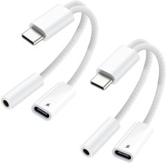 KikoSaka USB C to 3.5mm Audio Adapter 2 in 1 USBC to Headphone Jack Adapter with PD Fast Charging Dongle Cable Type C to Aux for iPhone 17 16 15, Galaxy