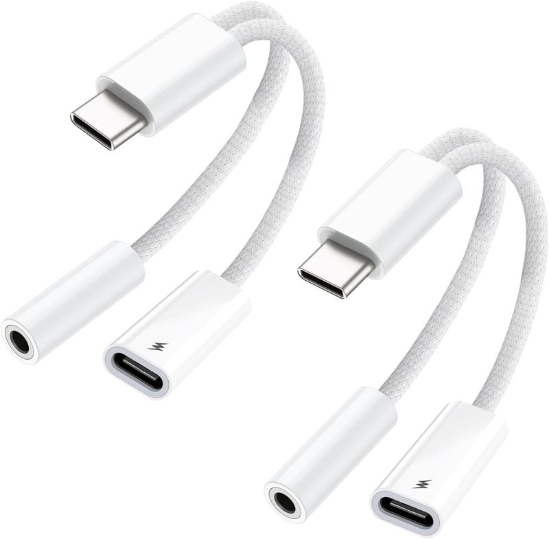 KikoSaka USB C to 3.5mm Audio Adapter 2 in 1 USBC to Headphone Jack Adapter with PD Fast Charging Dongle Cable Type C to Aux for iPhone 17 16 15, Galaxy