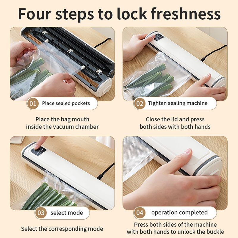 Vacuum Sealer Machine | Compact Design | One-Touch Automatic | Seal in 10-20 Seconds | Dry, Moist, Wet, and Cold Modes | With 10 Vacuum Bags &amp; Built-in Cutter
