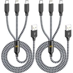 IDISON Multi Charging Cable (2Pack 6ft), 3 in 1 Charging Cable Travel Essentials Nylon Braided Cord USB Port iPhone Charger Cord with Type C Micro Lightning USB for Apple iPhone Android Phone