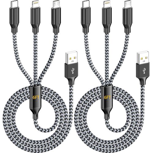 IDISON - 2Pack - 3-in-1 - 6ft usb c charging cable - Nylon - C-Micro-Lightning