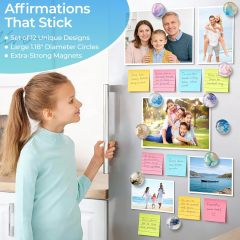 Thick 9mm 3D Glass Refrigerator Magnets 30mm Round – Strong Soft Magnet Backing, Heavy Duty Fridge Magnets for Photos, Notes, Whiteboard & Locker Use -24 Magnets(12 Designs of Gilded Sand, 2 of Each)