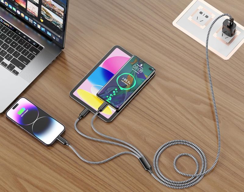 IDISON Multi Charging Cable (2Pack 6ft), 3 in 1 Charging Cable Travel Essentials Nylon Braided Cord USB Port iPhone Charger Cord with Type C Micro Lightning USB for Apple iPhone Android Phone