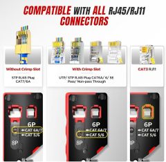 AMPCOM Pass Through RJ45 Crimp Tool, All-in-one Ethernet Crimper, Crimping for STP UTP RJ45/ RJ11 Cat8 Cat7 Cat6A Cat6 Cat5e Cat5 Connectors, AM-728RD