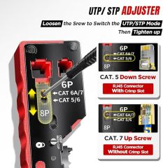 AMPCOM Pass Through RJ45 Crimp Tool, All-in-one Ethernet Crimper, Crimping for STP UTP RJ45/ RJ11 Cat8 Cat7 Cat6A Cat6 Cat5e Cat5 Connectors, AM-728RD