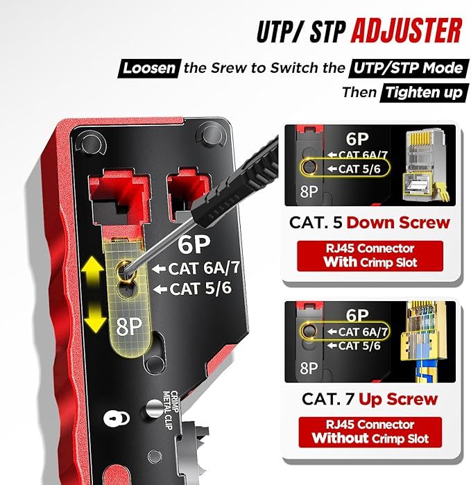 AMPCOM Pass Through RJ45 Crimp Tool, All-in-one Ethernet Crimper, Crimping for STP UTP RJ45/ RJ11 Cat8 Cat7 Cat6A Cat6 Cat5e Cat5 Connectors, AM-728RD