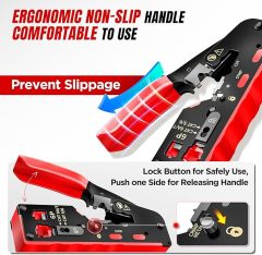AMPCOM Pass Through RJ45 Crimp Tool, All-in-one Ethernet Crimper, Crimping for STP UTP RJ45/ RJ11 Cat8 Cat7 Cat6A Cat6 Cat5e Cat5 Connectors, AM-728RD