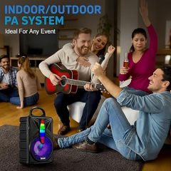 Portable Bluetooth Speaker with Microphone, Wireless Outdoor Speaker with RGB Rhythm Light, Deep Bass, Phone Holder, Ideal for Home, Parties & Outdoor Activities (Black)