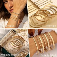 YEEZII 56 Pcs Gold Jewelry Set for Women with 5Pcs Layered Necklace, 5Pcs Layered Necklace, 12 Bracelets, 4 Hoop Earrings, 8 Stackable Rings, 10 hairpins, 12 Studs Earrings Jewerly set for Women
