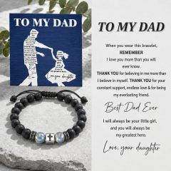 Gamtic Moonstone Cross Bracelet Gift for Dad, Adjustable 7A Grade Natural Moon Stone & Black Onyx Beaded Bracelet for Men, Fathers Day, Birthday Gifts from Daughter Son with to My Dad Card