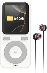 64GB MP3 Player with Bluetooth,Portable HiFi Lossless Sound Bluetooth MP3 Player with Speaker,Voice Recorder,Shuffle for Sport,Hiking,Running,Micro SD Card up to 128GB(Earbuds Included)