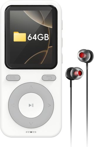 64GB MP3 Player with Bluetooth,Portable HiFi Lossless Sound Bluetooth MP3 Player with Speaker,Voice Recorder,Shuffle for Sport,Hiking,Running,Micro SD Card up to 128GB(Earbuds Included)