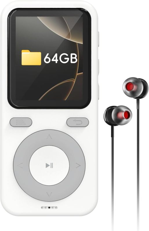 64GB MP3 Player with Bluetooth,Portable HiFi Lossless Sound Bluetooth MP3 Player with Speaker,Voice Recorder,Shuffle for Sport,Hiking,Running,Micro SD Card up to 128GB(Earbuds Included)