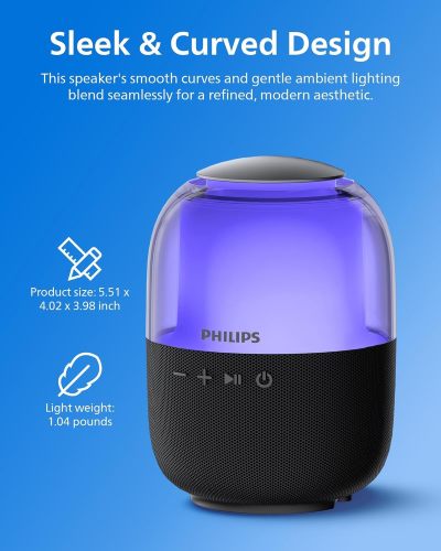 Philips S2108 Portable Bluetooth Speaker,Wireless Speakers with Punchy Bass,7 H Battery,TWS Pairing,Support Stereo Sound,Bluetooth 5.3 or TF Card,10W Output Power,Lighting Modes,Compact,Black