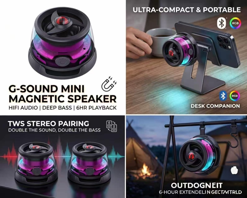 Magnetic Cyber Bluetooth Speaker-Compact-RGB-HiFi Bass-6H Play-TWS-Home&Outdoor