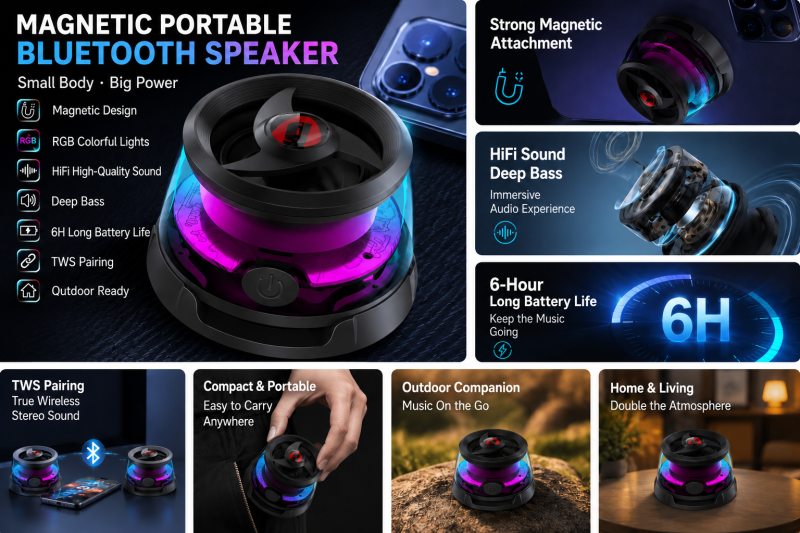 Magnetic Cyber Bluetooth Speaker-Compact-RGB-HiFi Bass-6H Play-TWS-Home&Outdoor