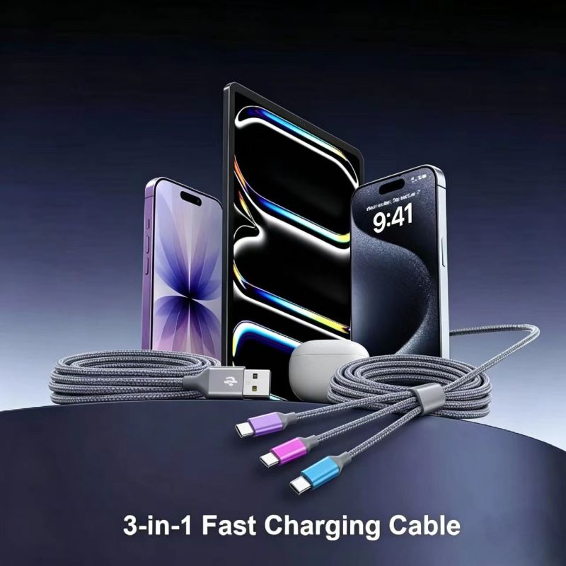 4ft-2Pack-4in1-multi charging cable-TC-Micro-Light-USB-Phone-Rapid-Nylon