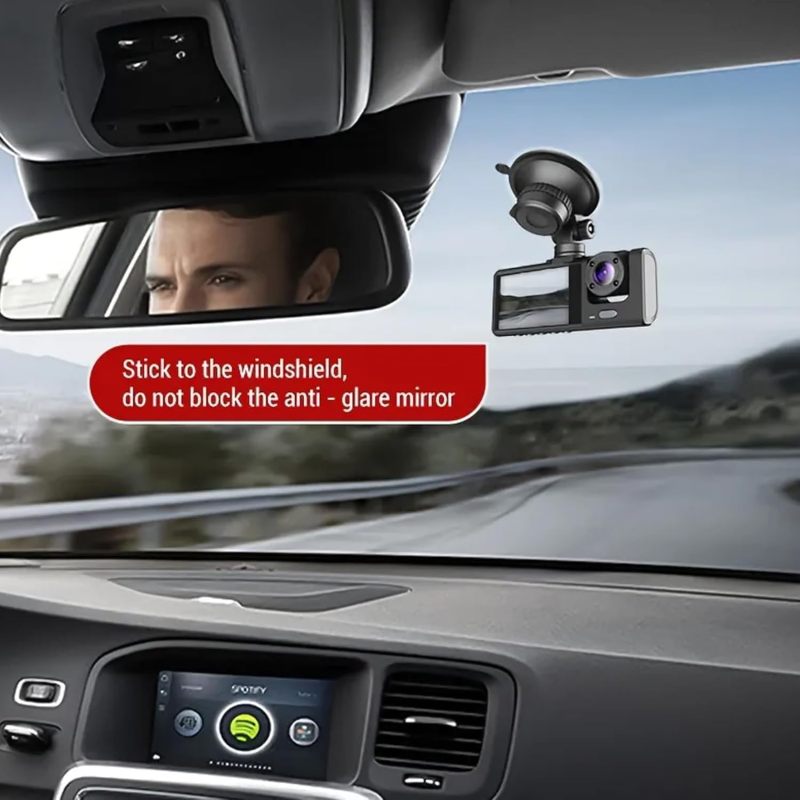 3 Channels Camera Dash Cam for Cars Front HD 1080P Inside Cabin and Rear with 2 inch IPS Screen Car DVR Video Recorder Loop Recording G-Sensor Auto Reverse Parking View Parking With 32G Card