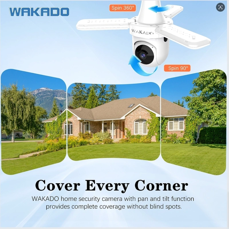 WAKADO Light bulb camera 2.4Ghz Wireless 2K HD, LED Light Sensor, Infrared Night Vision,Two-Way Audio, Human Detection, Security camera for home Multipl cameras for home e Users Easy