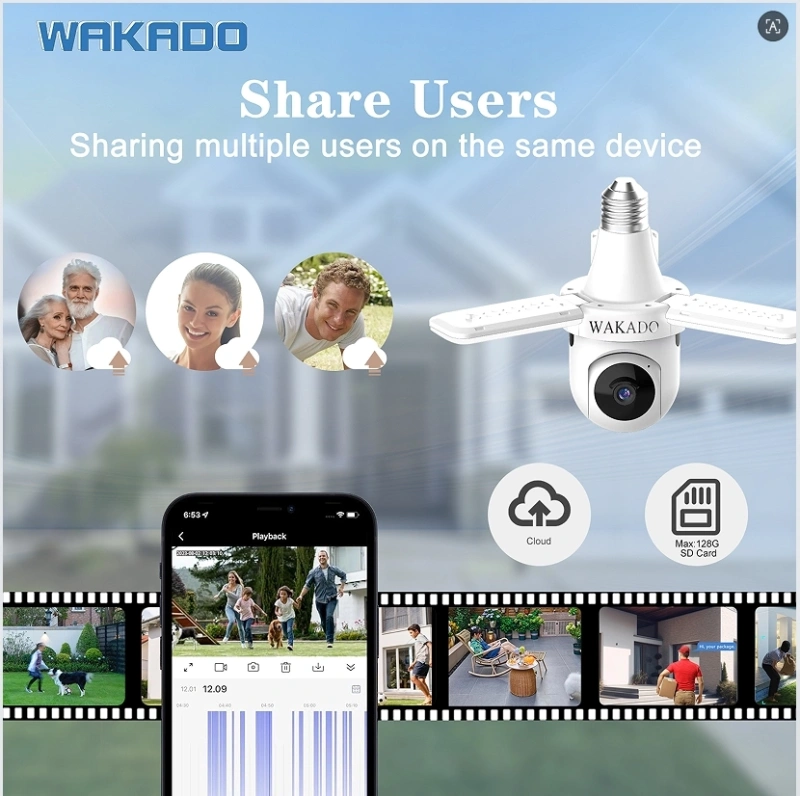 WAKADO Light bulb camera 2.4Ghz Wireless 2K HD, LED Light Sensor, Infrared Night Vision,Two-Way Audio, Human Detection, Security camera for home Multipl cameras for home e Users Easy