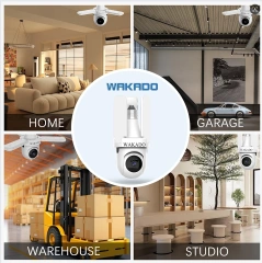 WAKADO Light bulb camera 2.4Ghz Wireless 2K HD, LED Light Sensor, Infrared Night Vision,Two-Way Audio, Human Detection, Security camera for home Multipl cameras for home e Users Easy