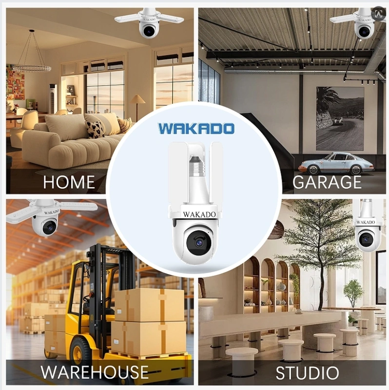 WAKADO Light bulb camera 2.4Ghz Wireless 2K HD, LED Light Sensor, Infrared Night Vision,Two-Way Audio, Human Detection, Security camera for home Multipl cameras for home e Users Easy