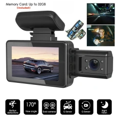 3-Inch Dual Lens Car Dash Cam-Front  Inside Recording-Night Vision-G-Sensor Vehicle Dash Camera