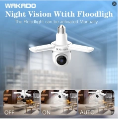 WAKADO Light bulb camera 2.4Ghz Wireless 2K HD, LED Light Sensor, Infrared Night Vision,Two-Way Audio, Human Detection, Security camera for home Multipl cameras for home e Users Easy
