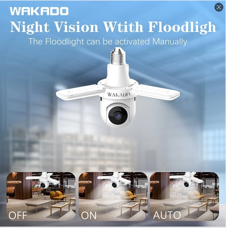 WAKADO Light bulb camera 2.4Ghz Wireless 2K HD, LED Light Sensor, Infrared Night Vision,Two-Way Audio, Human Detection, Security camera for home Multipl cameras for home e Users Easy
