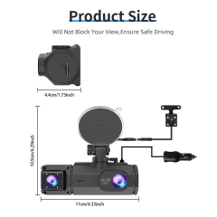 WIFI 3 Channel Car Dash Cam-1080P Dash Camera with Night Vision-32GB Card