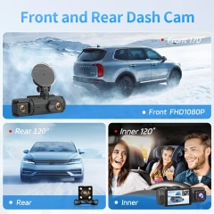 WIFI 3 Channel Car Dash Cam-1080P Dash Camera with Night Vision-32GB Card
