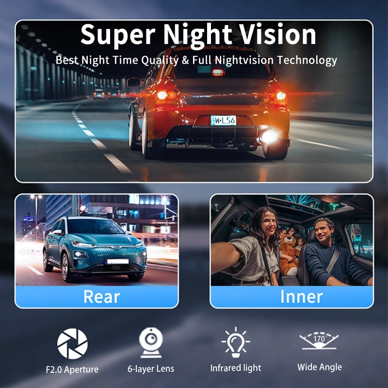 WIFI 3 Channel Car Dash Cam-1080P Dash Camera with Night Vision-32GB Card