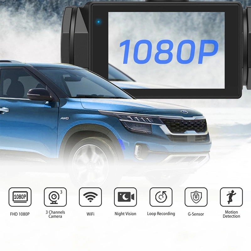 WIFI 3 Channel Car Dash Cam-1080P Dash Camera with Night Vision-32GB Card