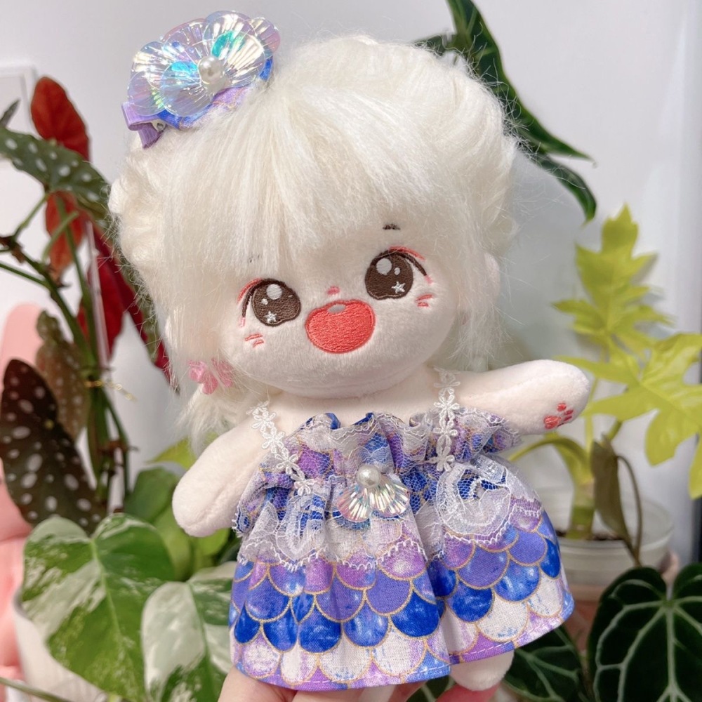 20cm/7.8in Plush Doll Clothes Set Mermaid Style Dress and Hair Clips Stuffed Doll Clothing Accessories（Excluding dolls）