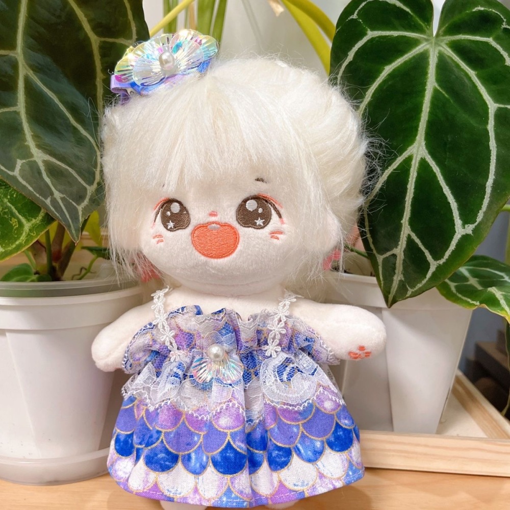 20cm/7.8in Plush Doll Clothes Set Mermaid Style Dress and Hair Clips Stuffed Doll Clothing Accessories（Excluding dolls）