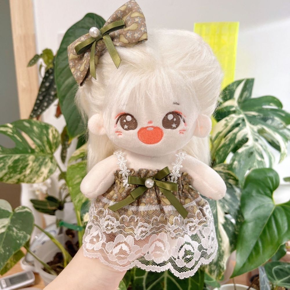 20cm/7.8in Cotton Doll Clothes Set Green lace Dress and Hair Clips Doll Clothing (Excluding dolls)