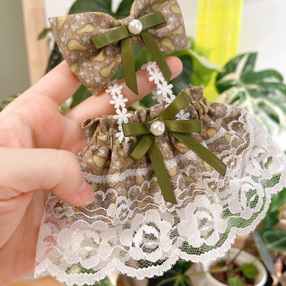 20cm/7.8in Cotton Doll Clothes Set Green lace Dress and Hair Clips Doll Clothing (Excluding dolls)