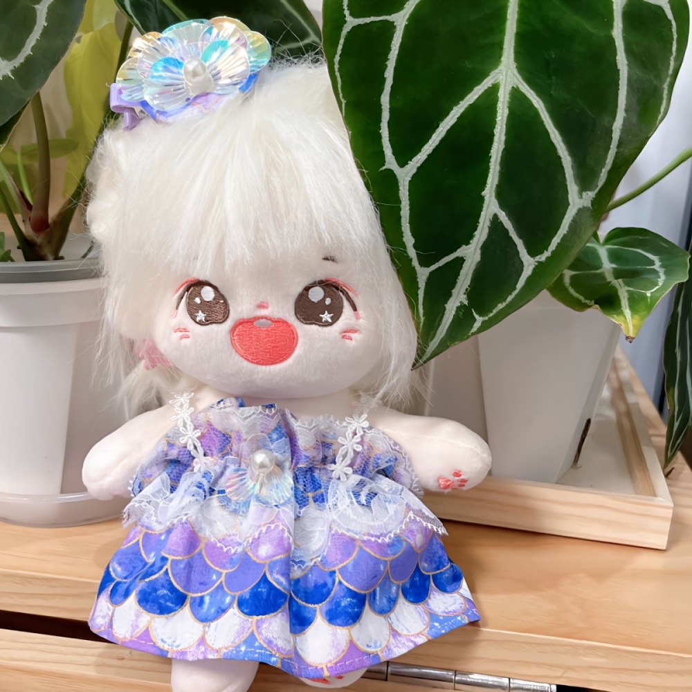 20cm/7.8in Plush Doll Clothes Set Mermaid Style Dress and Hair Clips Stuffed Doll Clothing Accessories（Excluding dolls）
