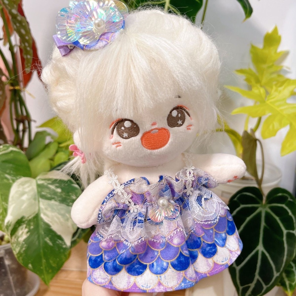 20cm/7.8in Plush Doll Clothes Set Mermaid Style Dress and Hair Clips Stuffed Doll Clothing Accessories（Excluding dolls）