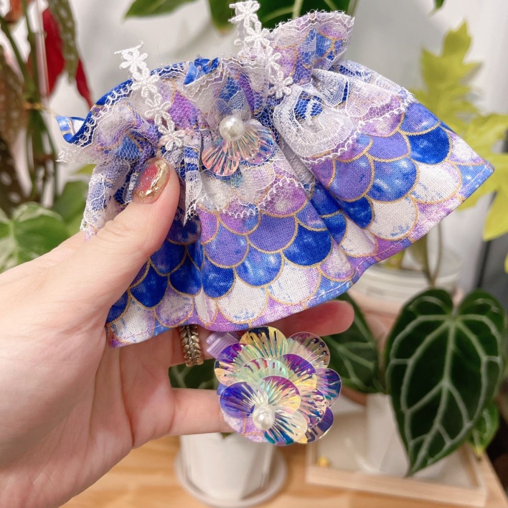 20cm/7.8in Plush Doll Clothes Set Mermaid Style Dress and Hair Clips Stuffed Doll Clothing Accessories（Excluding dolls）