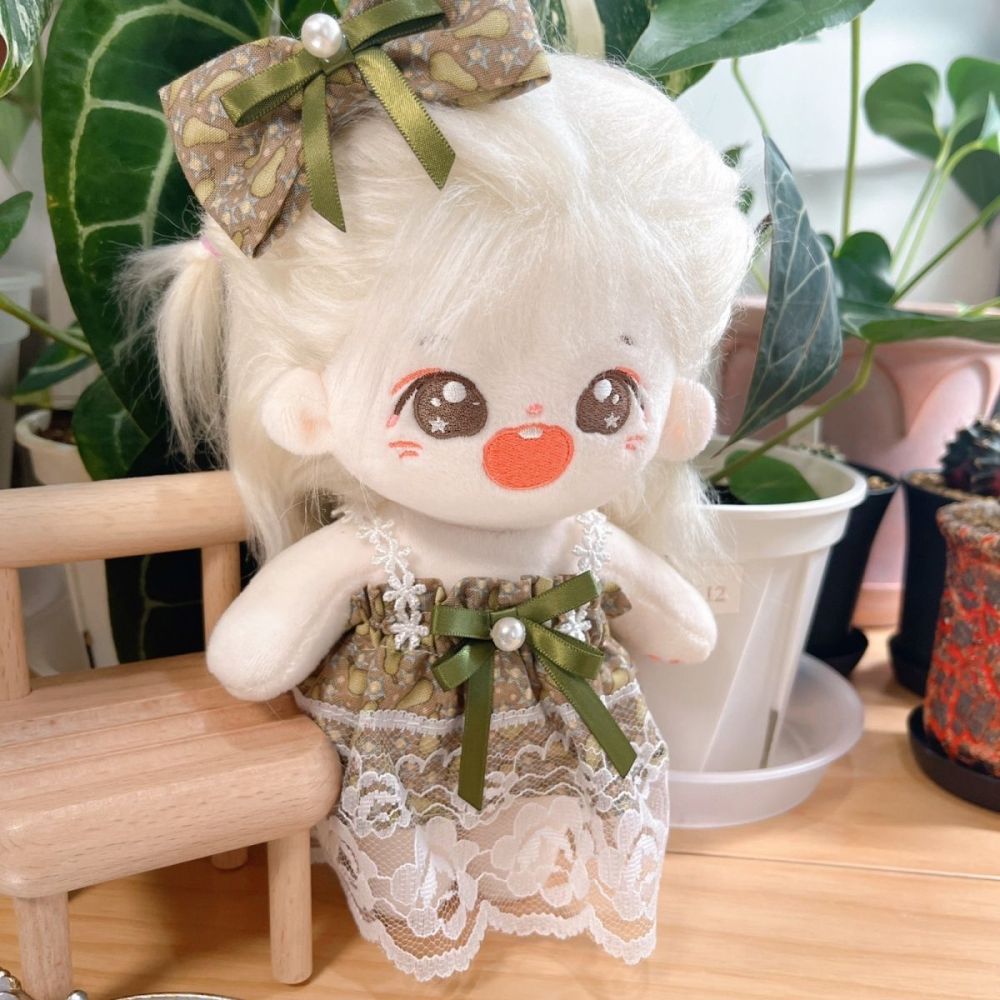20cm/7.8in Cotton Doll Clothes Set Green lace Dress and Hair Clips Doll Clothing (Excluding dolls)