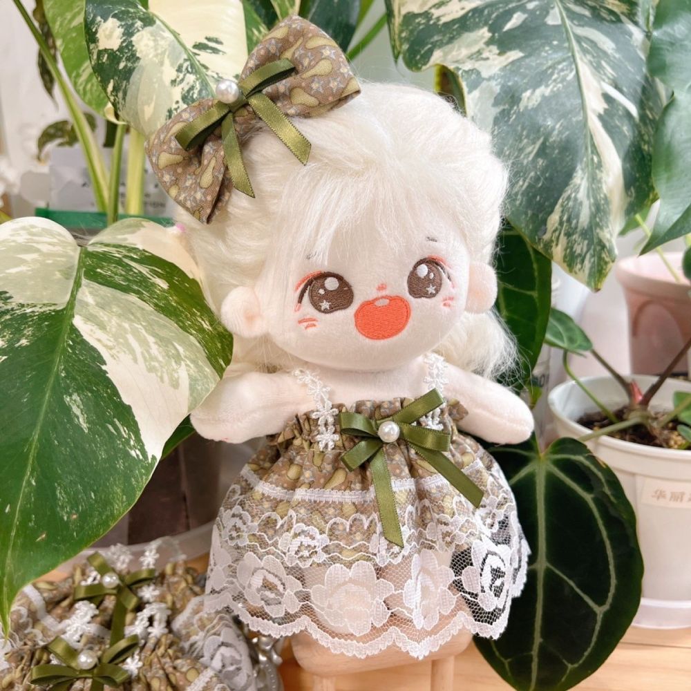 20cm/7.8in Cotton Doll Clothes Set Green lace Dress and Hair Clips Doll Clothing (Excluding dolls)