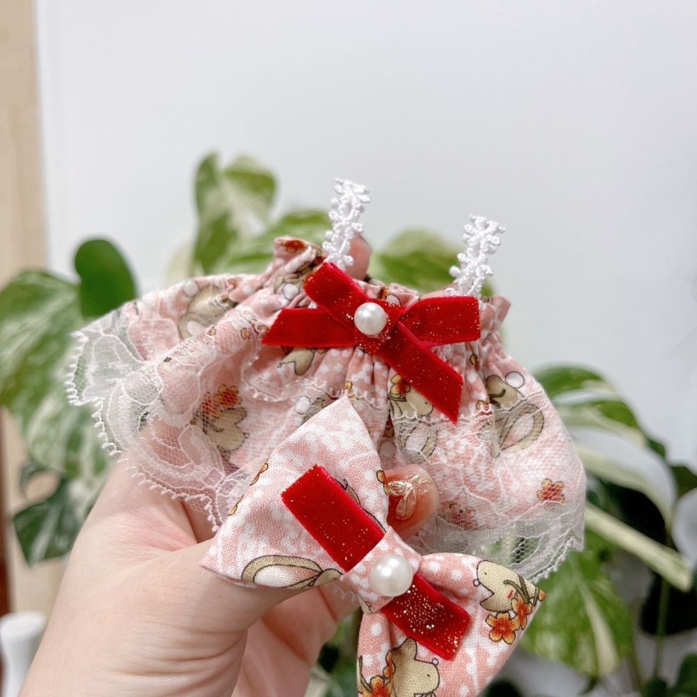20cm/7.8in Cotton Doll Clothes Set Pink Rabbit Dress and Hair Clips Doll Clothing (Excluding dolls)