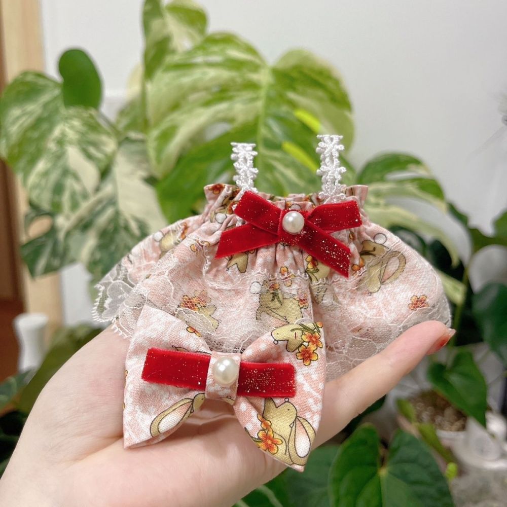 20cm/7.8in Cotton Doll Clothes Set Pink Rabbit Dress and Hair Clips Doll Clothing (Excluding dolls)