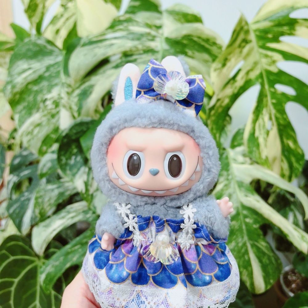 Labubu Doll Clothes Cute Mermaid Lace Pod Dress Series Suit With hair accessories