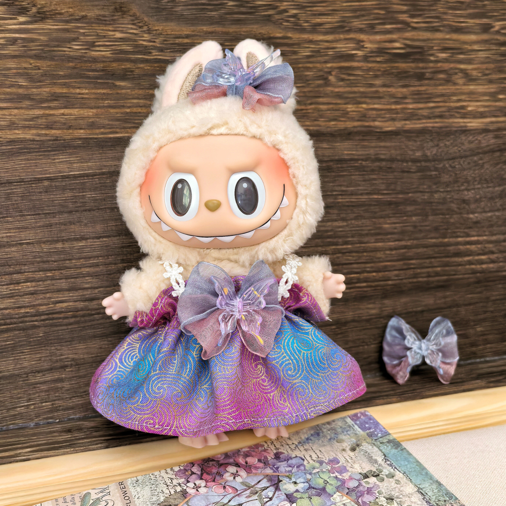 Labubu Doll Clothes Dreamy gradient butterfly Cute Lace Pod Dress Series Suit With Hair Accessories