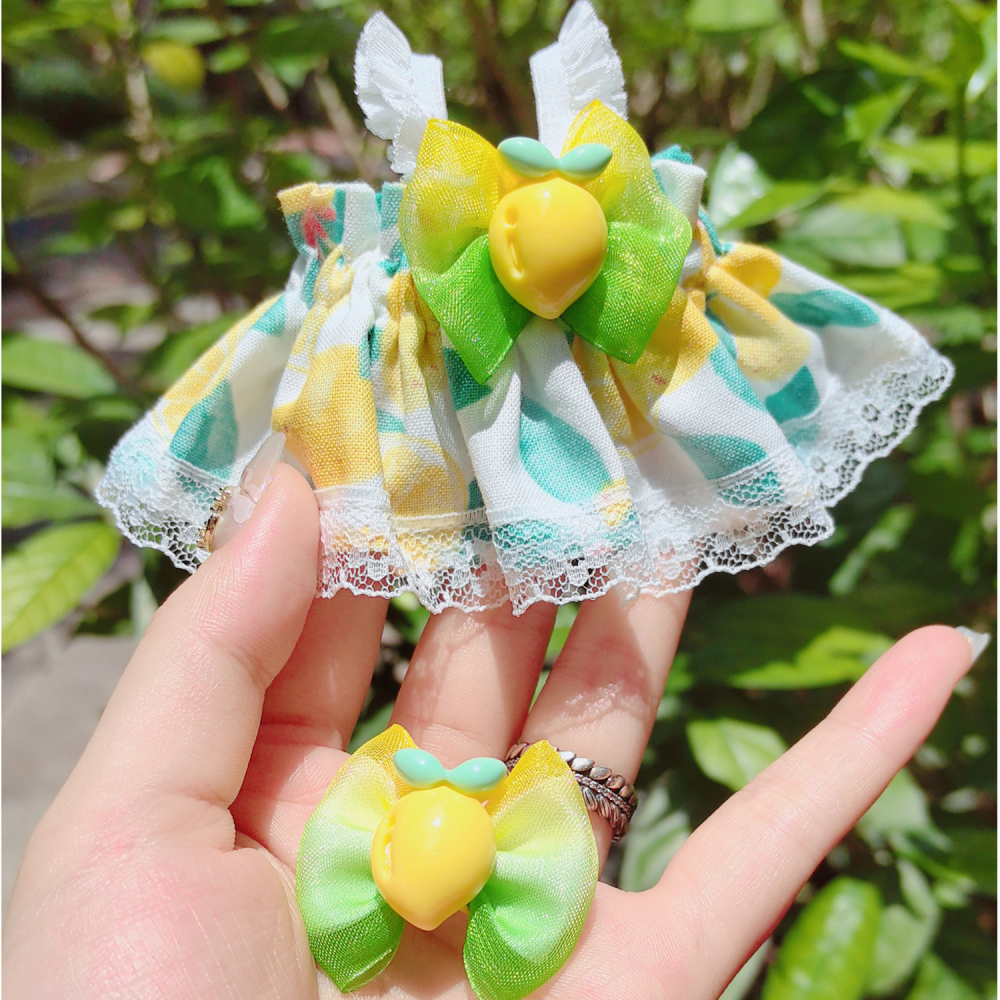 Labubu Doll Clothes Fruit Style Lemon Cute Lace Pod Dress Series Suit With Hair Accessories